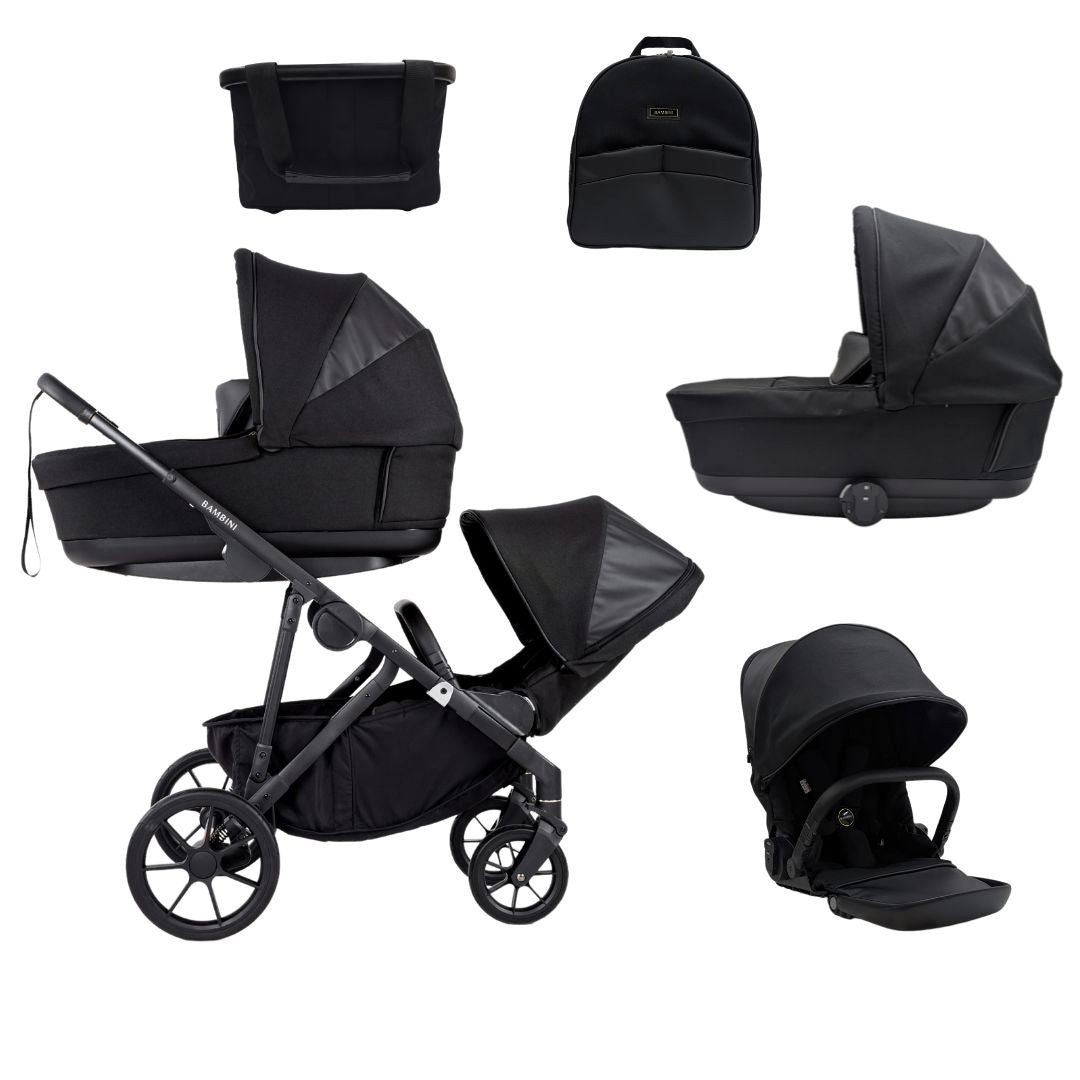 LISBON Single-to-Double Pram Black