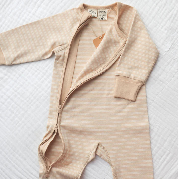 Fibre for Good Organic Cotton Double Stripe Romper in Brown