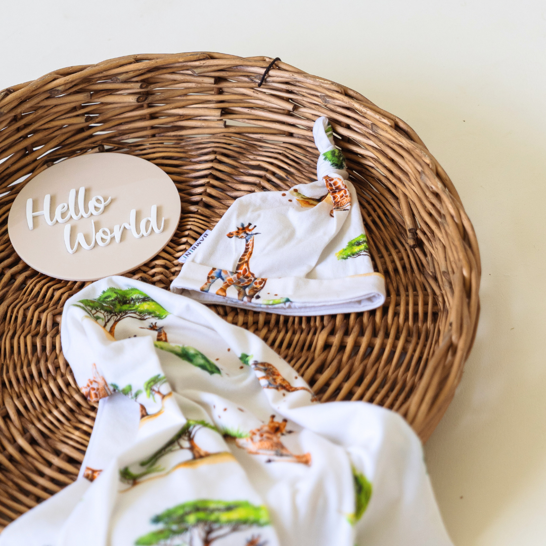 African Safari 'Family' Organic Jersey Wrap & Beanie Set