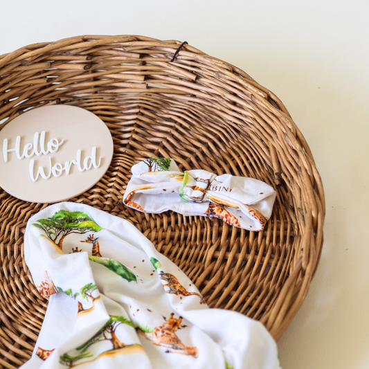 African Safari 'Family' Organic Jersey Wrap & Topknot Set