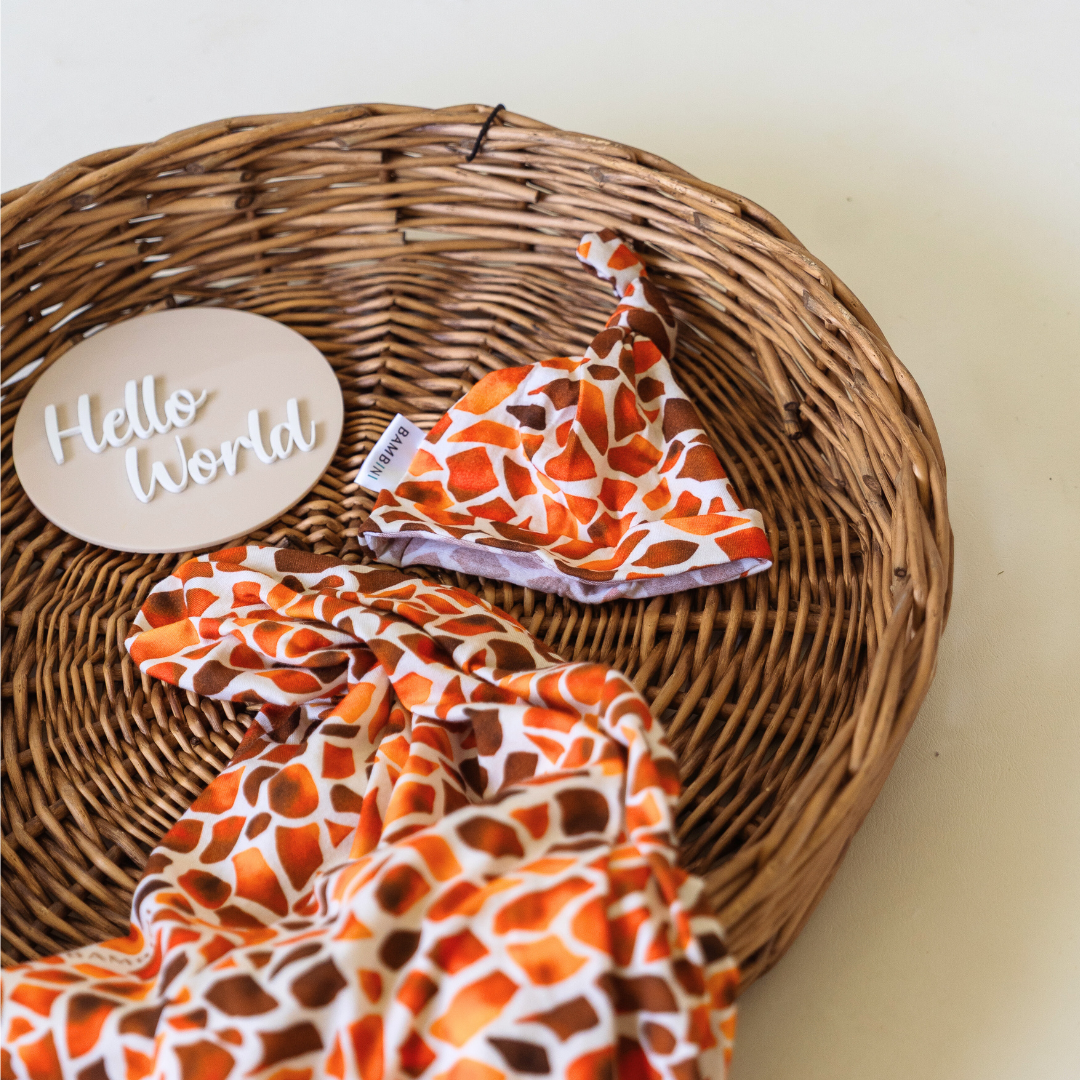 African Safari 'Spots' Organic Jersey Wrap & Beanie Set