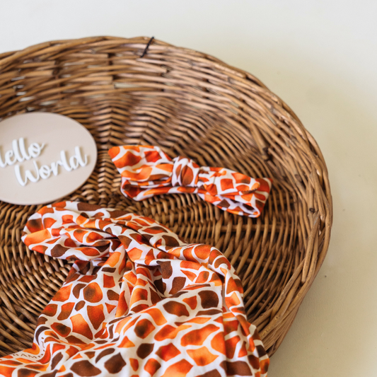 African Safari 'Spots' Organic Jersey Wrap & Topknot Set