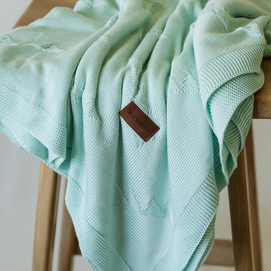 Mint Bunting Design Organic Bamboo Knitted Blanket