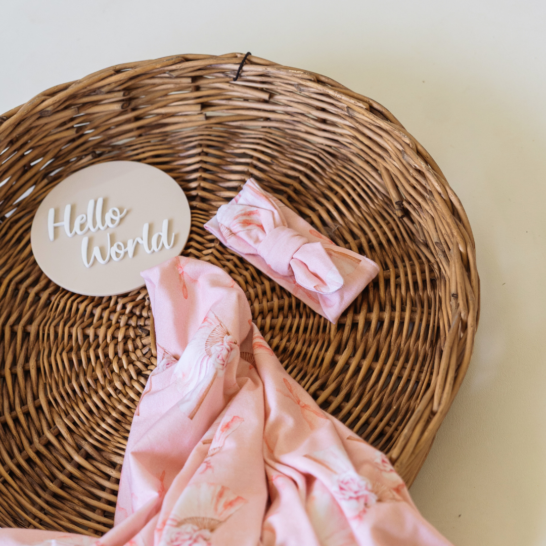 Pretty Pink 'Bows' Organic Jersey Wrap & Topknot Set