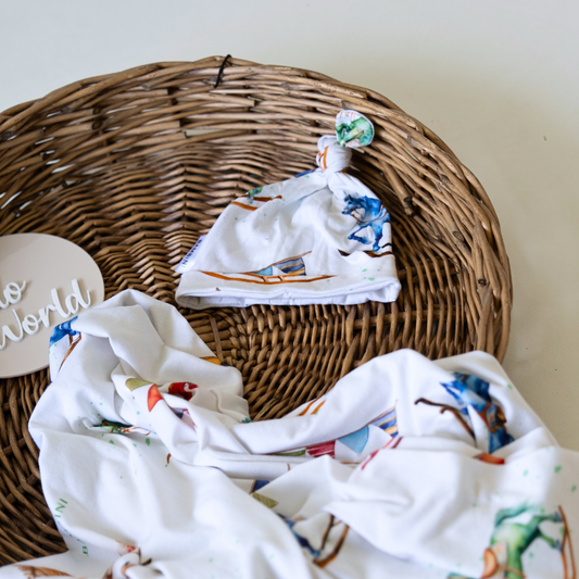 Rockinghorse Days 'Horses' Organic Jersey Wrap & Beanie Set