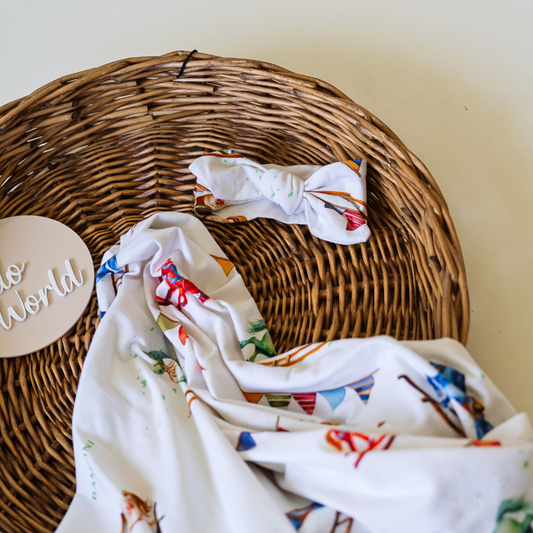 Rockinghorse Days 'Horses' Organic Jersey Wrap & Topknot Set