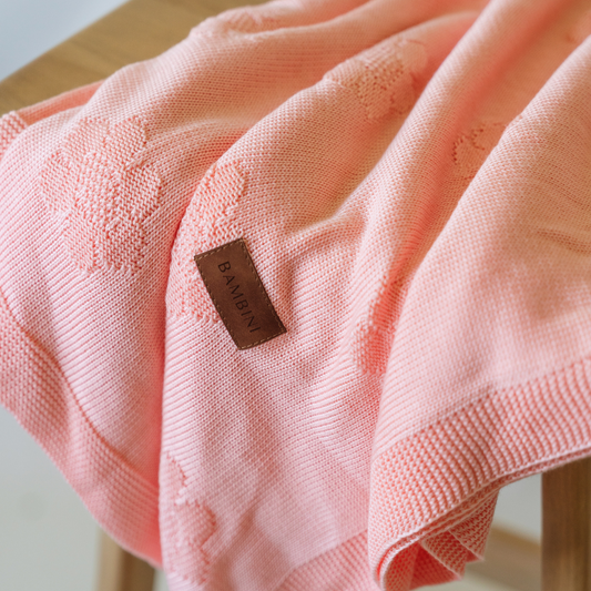 Rose Pink Flower Design Organic Bamboo Knitted Blanket