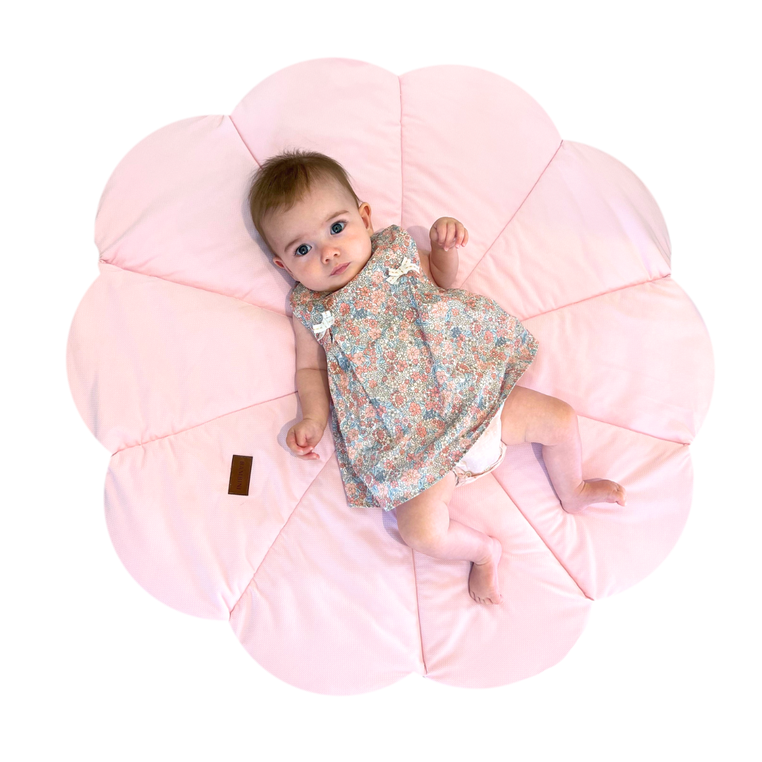 Rose Pink Flower-Shape Organic Velour Quilted Play Mat