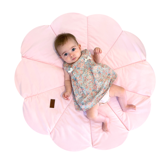 Rose Pink Flower-Shape Organic Velour Quilted Play Mat