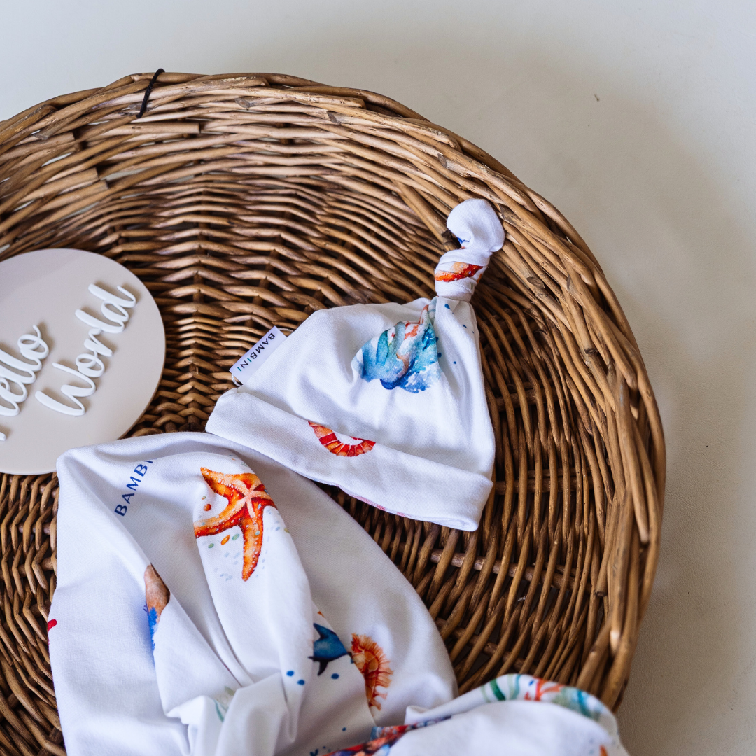 Underwater Worlds 'Exotic' Organic Jersey Wrap & Beanie Set