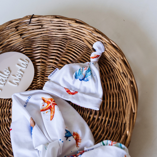 Underwater Worlds 'Exotic' Organic Jersey Wrap & Beanie Set