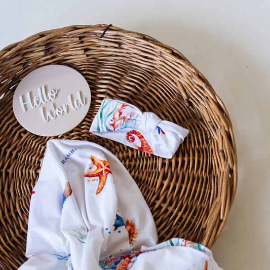 Underwater Worlds 'Exotic' Organic Jersey Wrap & Topknot Set