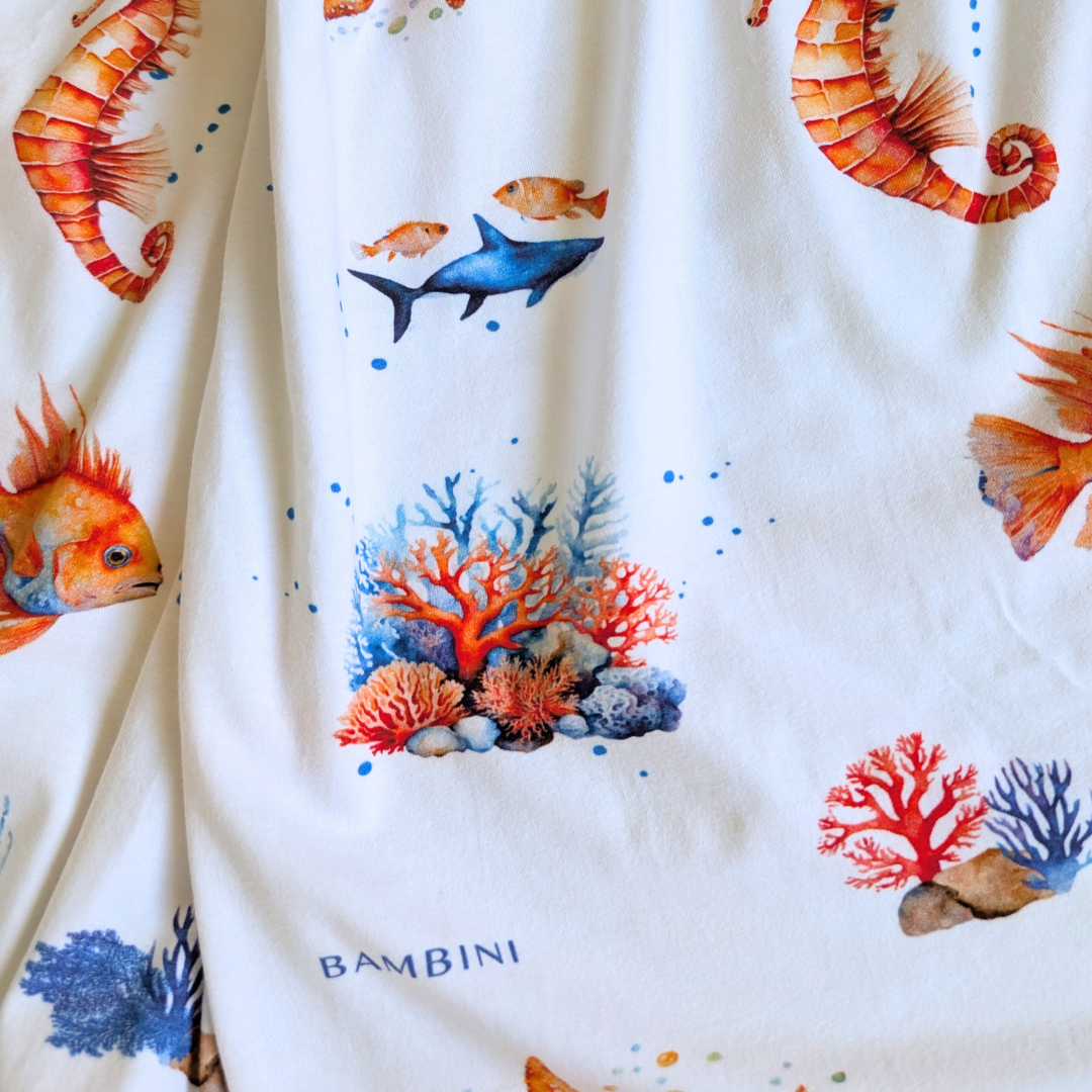 Underwater Worlds 'Exotic' Organic Jersey Fitted Cot Sheet