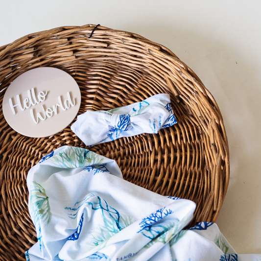 Underwater Worlds 'Reef' Organic Jersey Wrap & Topknot Set