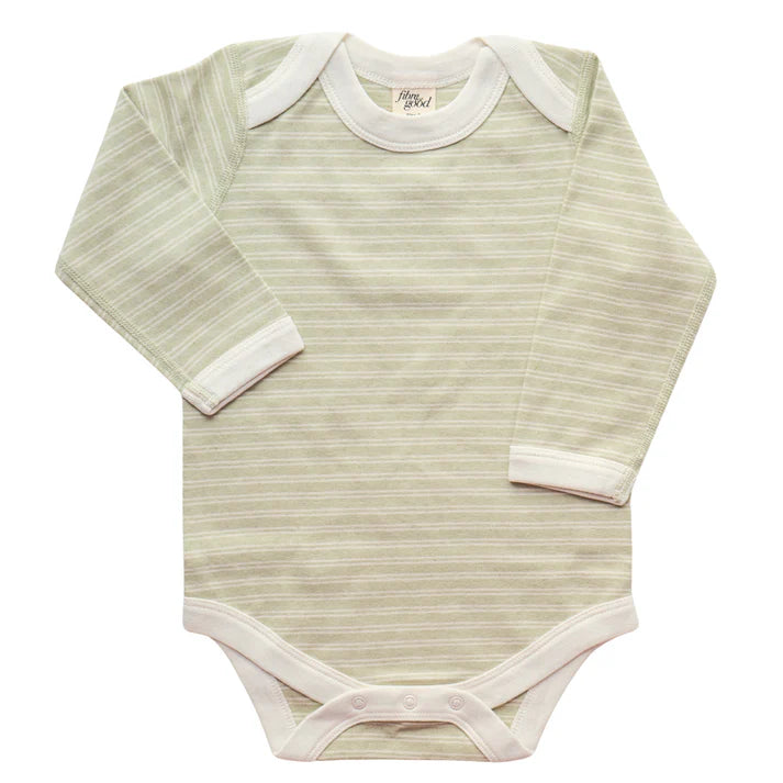 Fibre for Good Organic Cotton Double Stripe Long Sleeve Bodysuit in Sage