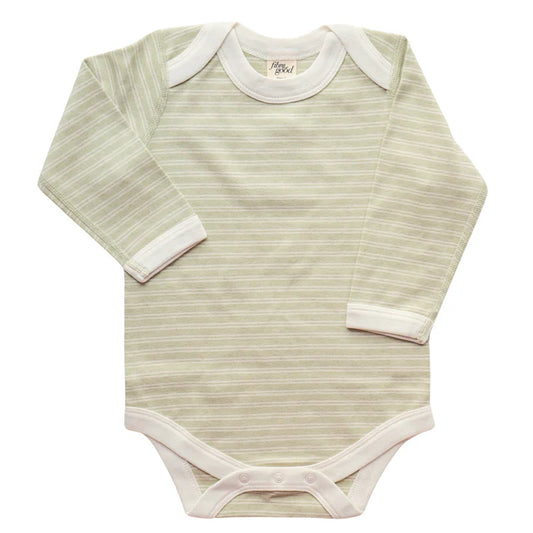 Fibre for Good Organic Cotton Double Stripe Long Sleeve Bodysuit in Sage