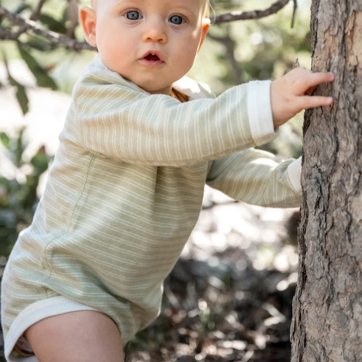 Fibre for Good Organic Cotton Double Stripe Long Sleeve Bodysuit in Sage