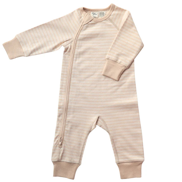 Fibre for Good Organic Cotton Double Stripe Romper in Brown