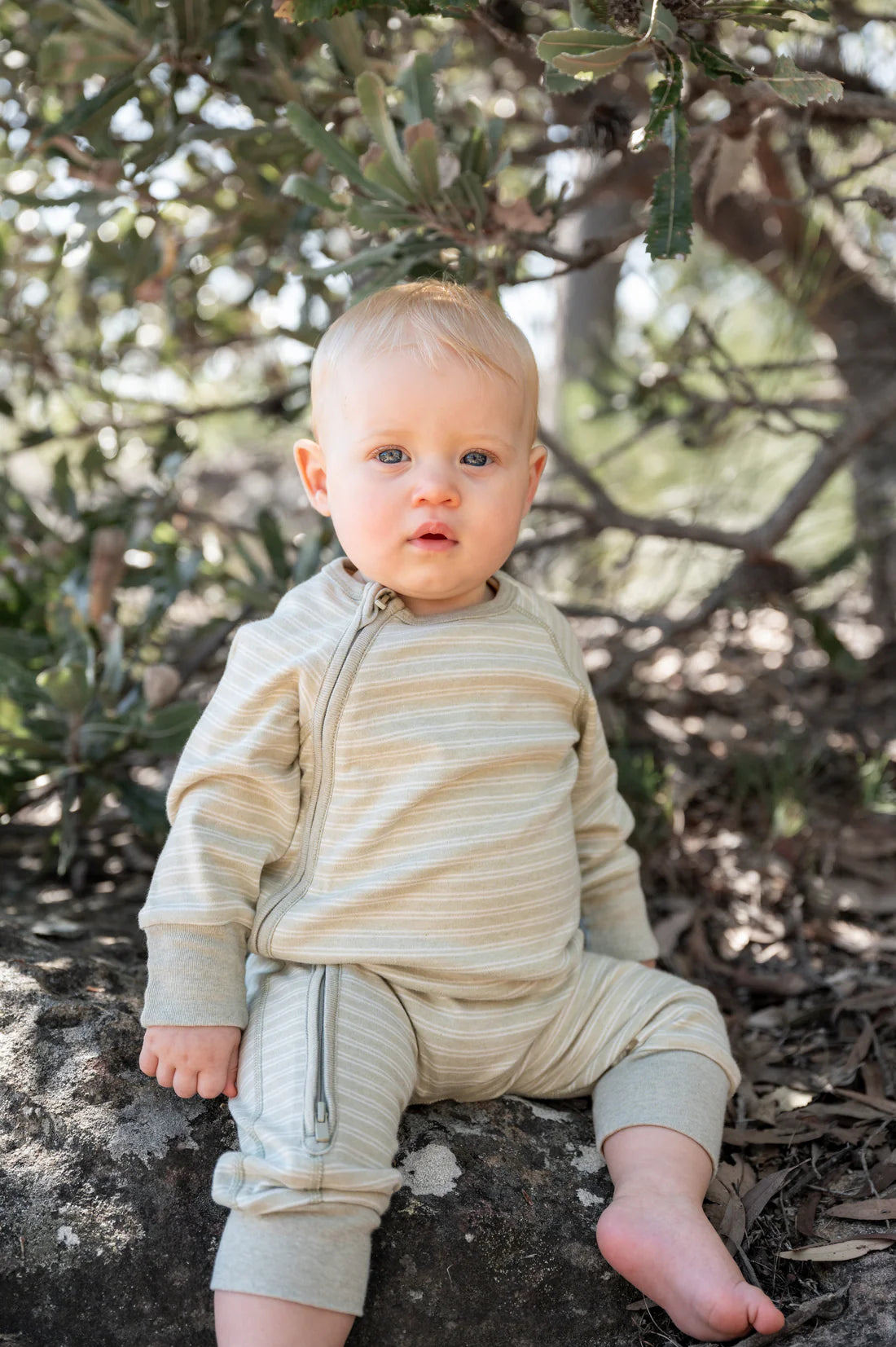Pram Rompers Fibre for Good Organic Cotton Double Stripe Romper in Sage – Bambini Prams