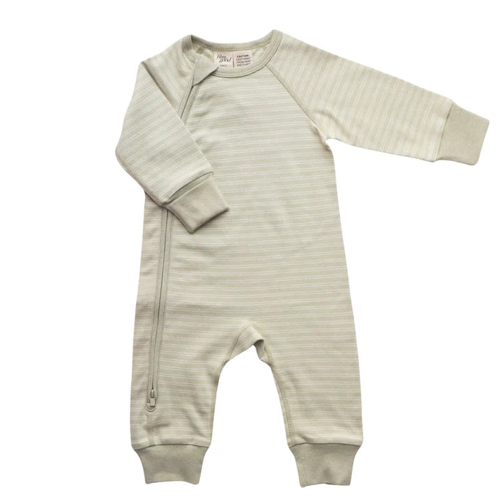 Fibre for Good Organic Cotton Double Stripe Romper in Sage