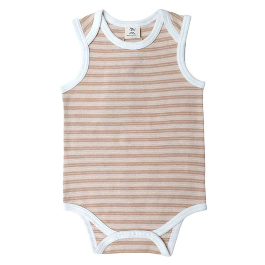Fibre for Good Organic Cotton Stripe Sleeveless Body Suit in Brown