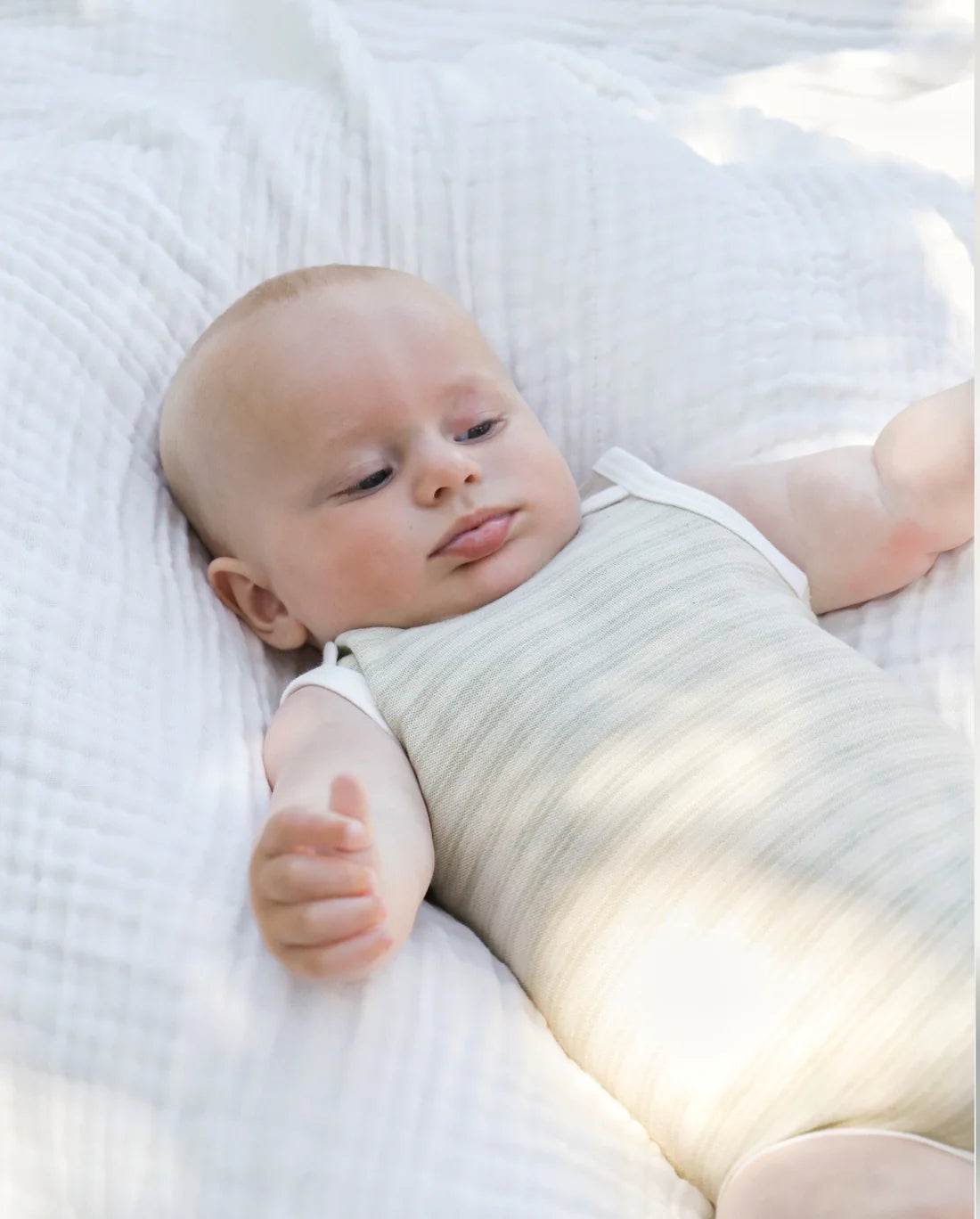 Fibre for Good Organic Cotton Stripe Sleeveless Body Suit in Sage