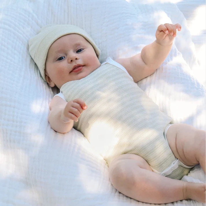 Fibre for Good Organic Cotton Stripe Sleeveless Body Suit in Sage